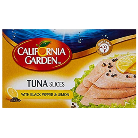 California Garden Tuna Slices With Black Pepper California Garden Tuna Slices with Black Pepper are made from premium quality tuna that is carefully selected and packed to ensure maximum freshness and flavor. Each slice is seasoned with a generous amount of black pepper, adding a bold and savory kick to every bite. Whether you're a fan of spicy flavors or simply enjoy the taste of black pepper, these tuna slices are sure to satisfy your taste buds.